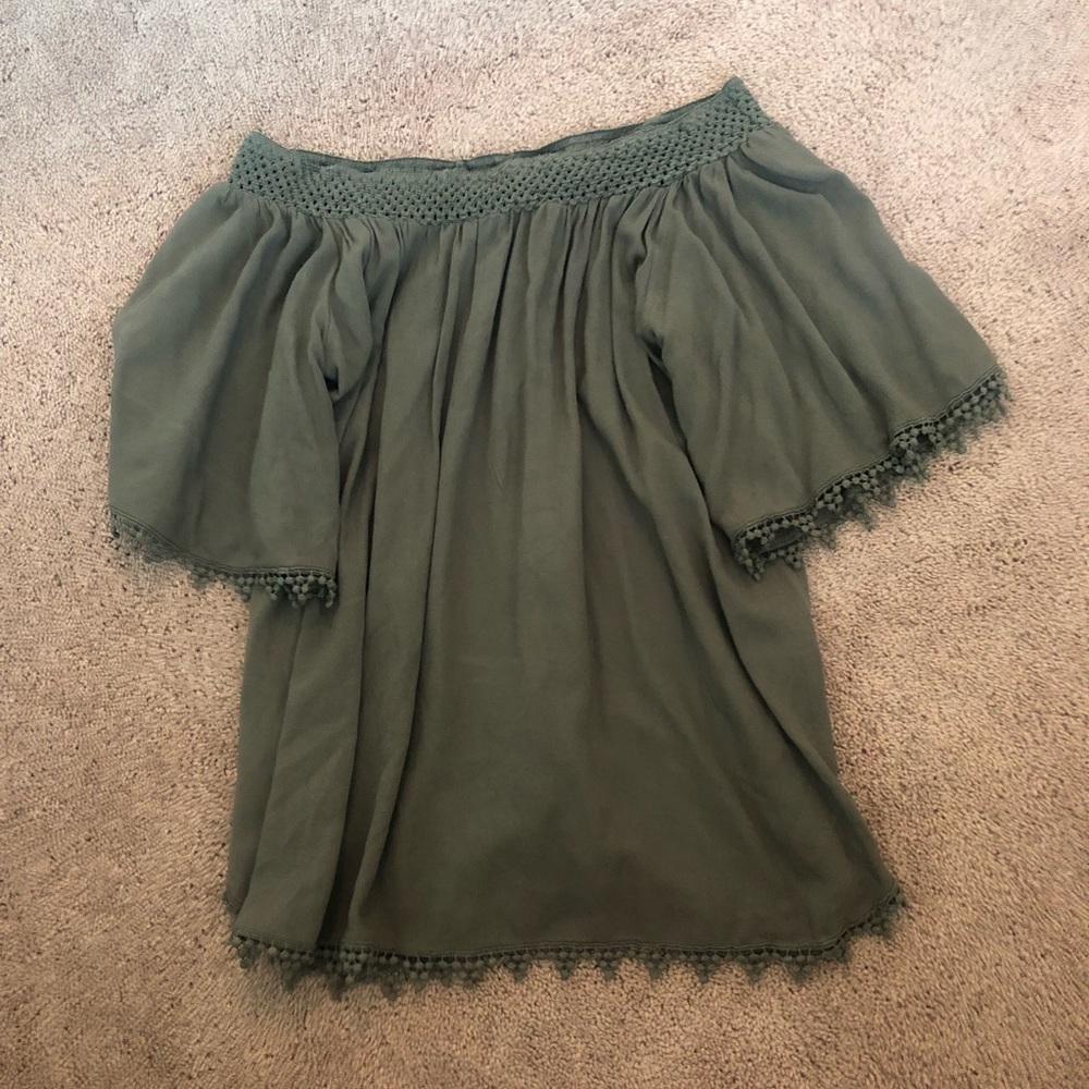 Off the shoulder green top